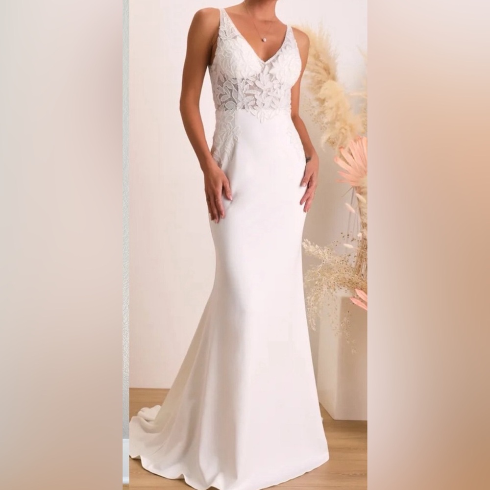 Lulus Remarkably Romantic White Sheer Mesh Beaded
Maxi Dress NWOT Size small